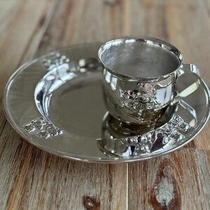 Godinger Silver Plated Children’s Plate and Cup Set with Teddy Bears